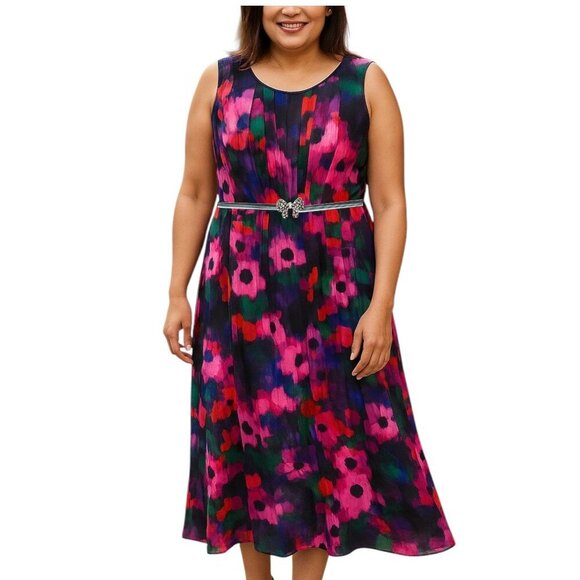 Eliza J Peony Print Chiffon Maxi Dress Size 14W - Picture 1 of 11